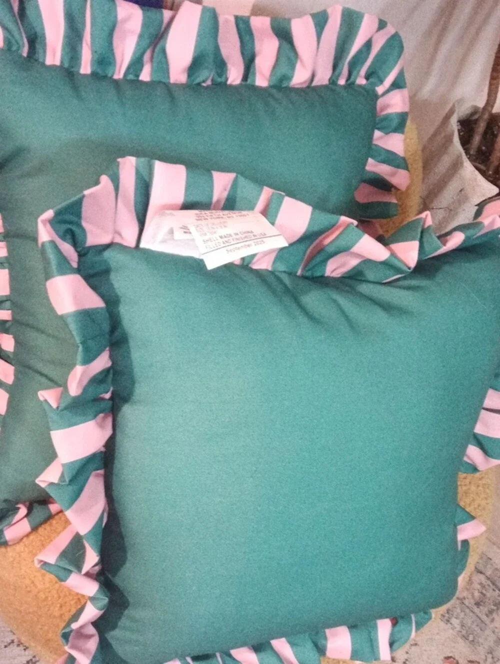 Striped Pink and Teal Decorative Throw Pillow by